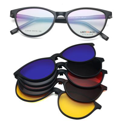 China PC/AC Mens Womens TR90 Magnetic 5 In 1 Clip On Sunglasses Polarized Eyeglasses Frames for sale