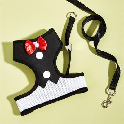 China Wholesale Bow Stocked Mesh Cat Harness Leash Set Breathable Factory Novelty No Pull Small Dog Harness Vest Pet Harnesses for sale