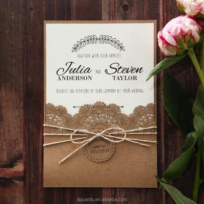 China Delicated laser cut sleeve with rustic tag small deoration unique wedding invitations with cheap price for sale