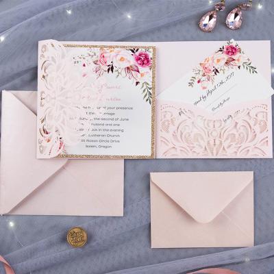 China Beautiful Classic Floral Wedding Invitations Europe Wedding Invitation Designs Laser Cut Wedding Invitations for sale