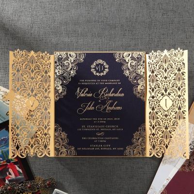 China Europe Elegant Royal Wedding Invitations Luxury Gold Wedding Invitations Laser Cut Invitations With Affordable Price for sale