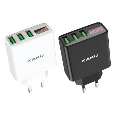 China New KAKU Three Port Fast Charger Wall Adapter 5V 3.4A Digital Display USB Phone Charger EU Plug for sale