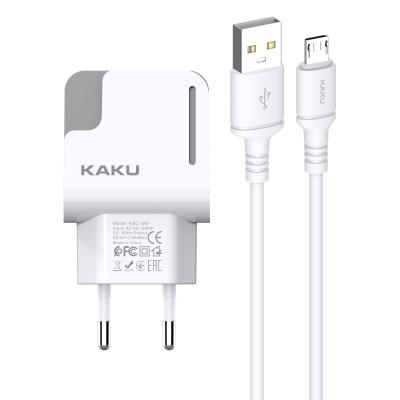 China Mobile Phone Kaku 2 in 1 Dual Charger EU Wall Charger 2.4A USB Port Home Power Adapter with Micro USB Cable for sale