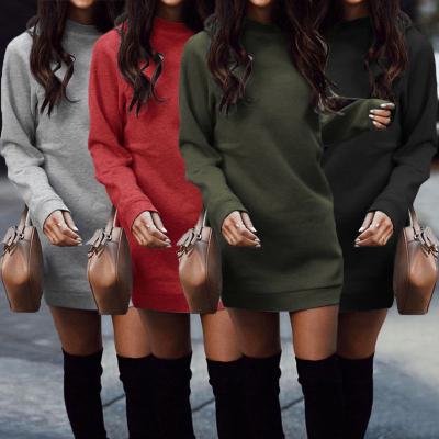 China Wholesale Hot Selling Viable Solid Color Round Neck Long Sleeve Sweater Dress Autumn Dresses Woman Autumn Dress for sale