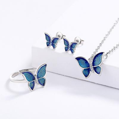 China New FASHIONABLE Unique Handmade Enamel Butterfly Shape 3A Zircon Jewelry Set KISS075 For Women Party for sale