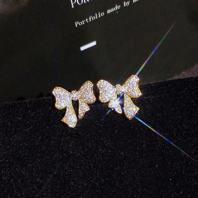 China Fashionable Exquisite Shape 18k Gold Hot Sale Bowknot Jewelry KYED0638 Small Zircon Stud Earrings For Women for sale