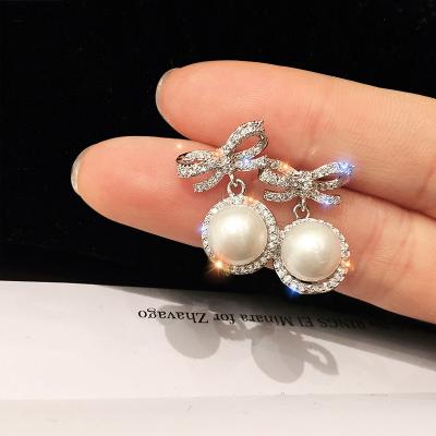 China Fashion Jewelry KYED0634 TRENDY Hot Sale Bowknot Shape Pearl Drop Earrings For Women for sale