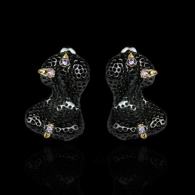 China FASHIONABLE Exquisite Retro Designs KYED0647 Hollow CZ Black Gun Plated 3A Zircon Stud Earrings For Women for sale