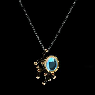 China TRENDY Fashion Jewelry KYNL0250 Antique Gold Plated Colorful Moonstone Necklaces For Women for sale