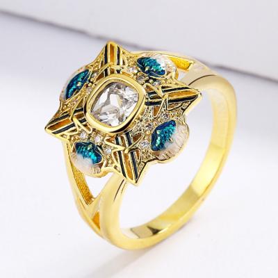 China KYRA01433 TRENDY Handmade Geometric Shape Enamel CZ Ring Fashion Wedding Party Boutique Sparkle Jewelry for sale