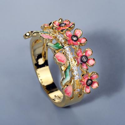 China Manufacturer Direct Selling KYRA01257 Ethnic Flower Shape 18k Gold Plated Ring For Women for sale