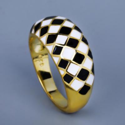 China New FASHIONABLE Classic Enamel KYRA01536 Damier Gold Handmade Ring For Women Epoxy Enamel Jewelry for sale