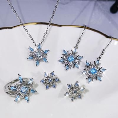 China Fashion Jewelry KISS030 TRENDY Minimalist Daily Sparkle Snow Flower Form 3A Zircon Jewelry Set For Women for sale