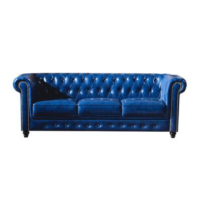 China Sofa American style sectional style synthetic leather blue sofa, three-seat sofa, villa living room hotel sofa for sale