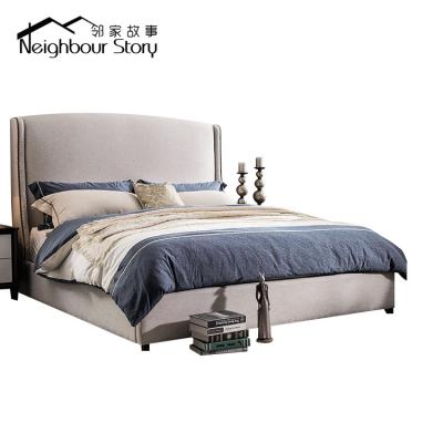 China Small Apartment American Back Bed American Master Bedroom High Double Bed Solid Wood Soft Fabric Bed for sale