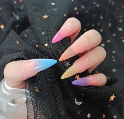 China Fashion Candy Color Detachable Long Coffin False Nail Art Finish Nails Rainbow Ballerina Full Nail Art Press On Tips for sale