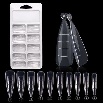 China Easy Use Nails Tips In Box Clear 500pcs Plastic Extra Long XXL Pointed False Curve Artificial Nail Stiletto Tips Te koop