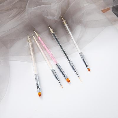 China Comfortable Hot Selling Double Headed Handle Nail Supplies Acrylic Petal Shape Brush Nail Painting Brush for sale