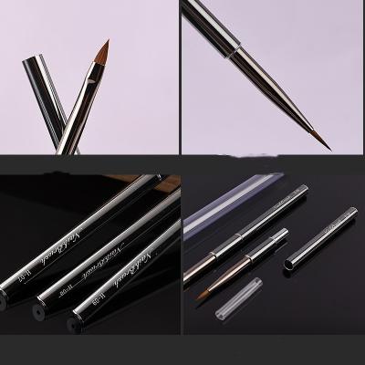 China Comfortable Handle Border Nylon Soft Bristles Nail Pen Silver Copper Tube Professional Manicure Tools Brush for sale