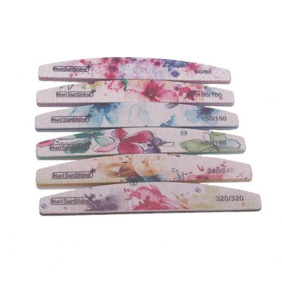 China Emery Paper Material Nail File Half Moon Shape Flat Cutting File Art Tools Nail File Double Nail Polish Printing Flower Design for sale