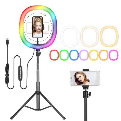 China Mini RGB LED Ring Fill Light TikTok Video Conference Light Phone Beauty Selfie Live Light with 61 Inch Tripod for sale