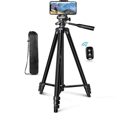 China 51in Lightweight Travel PORTABLE Tripod for Camera with Wireless Selfie Selfie and Phone Clip Compatible with iPhone and Android Tripods for sale