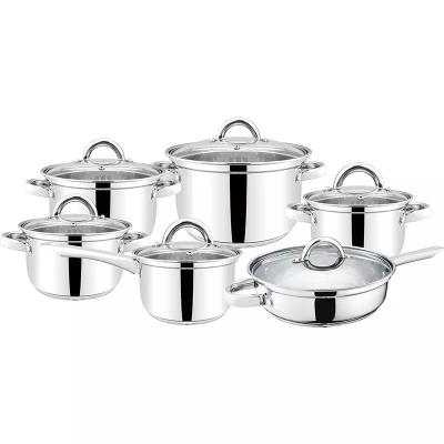 China Large Viable Upright Pot Body 12pcs Stainless Steel Pot Cookware Set Belly Kitchen Cookware Soup Frying Pot Pan for sale