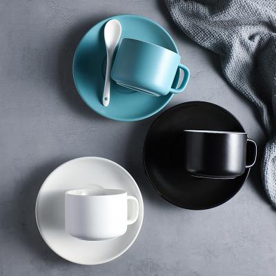 China Simple Reusable Matte Color Glaze Ceramic Coffee Cup and Saucer Modern Nordic Style Custom Made Viable for sale