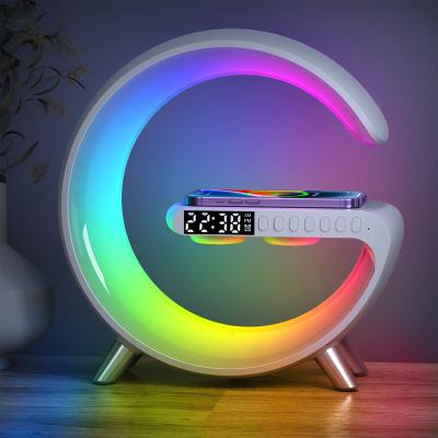 China Night Light Table Lamp 9 in 1 Phone Wireless Charger with Speaker Alarm Clock Charger 15W App Control Console RGB Multifunctional Wireless Night Lamp for sale