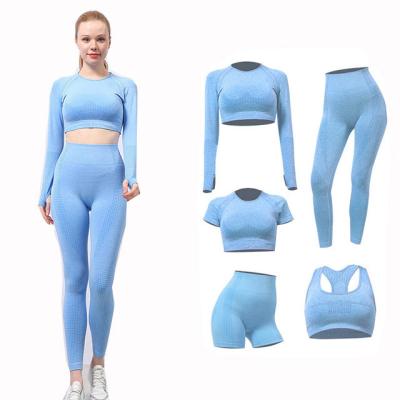 China Wholesale Hot Selling Breathable Women Yoga Suit Sport Wear Active Wear Set 5 Pieces 5pcs Women Sports Gym Yoga Sets Fitness Women for sale