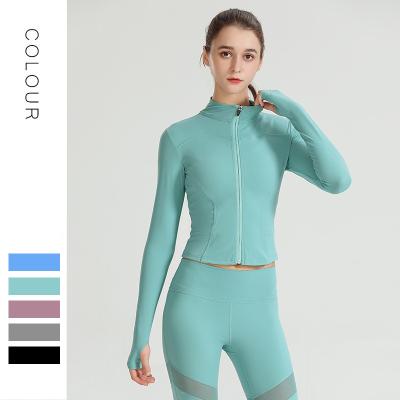 China New Fashionable Breathable Yoga Clothes Sets Long Sleeve Women's Bare Slim Stand Collar Comic Sports Fitness Clothing Jackets for sale