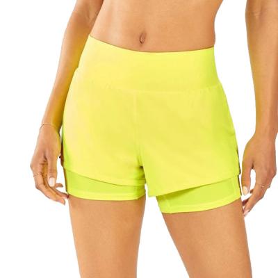 China Breathable Womens 4 Way 2 Way Stretch In 1 Compression Workout Running Shorts With Phone Pocket Custom Logo Wholesale Run Shorts for sale