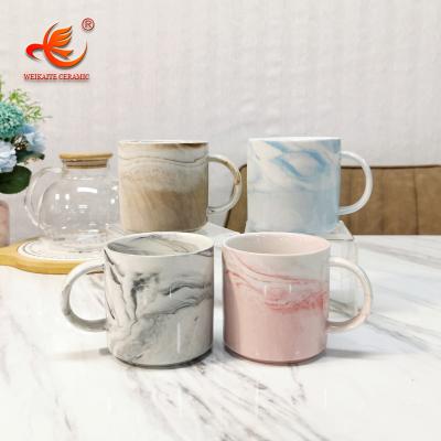 China M003 OEM Style 11oz Gold Rim Stocked Marble Edge Customized Printing Calacata Simple Empty Black Gray Pink Blue Marble Ceramic Coffee Mug for sale