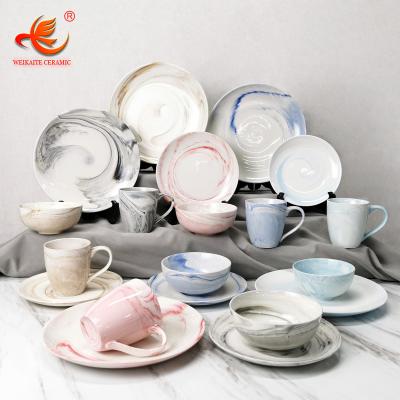 China Stocked Style WKTDS01 Wholesale Porcelain Dinnerware Set Fine Marbling Ceramic Dinnerware for sale