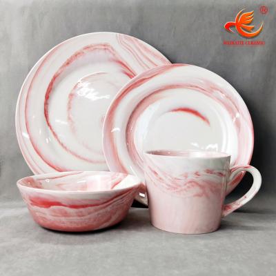 China DS02 16 pcs color design dinner set dinnerware nodic pink marble dinner stocked dinnerware set porcelain ceramic dinner sets for sale