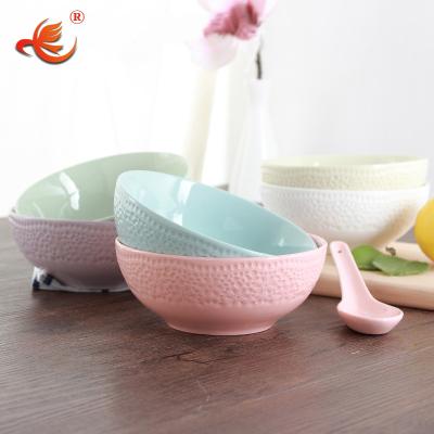 China Wedding Simple Porcelain Clay WKTB180 Chaozhou Color Soup Noodle Rice Ceramic Embossed Cereal Bowl for sale