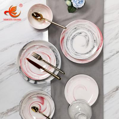 China Nodic Custom Porcelain Dessert Cake Tea Cake Charger Ceramic Marble Surface Stocked Round Large Small Dinner Set Dishes Dining for sale