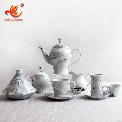 China China marble factory porcelain WKTTS02 12 pcs stocked ceramic arabic cawa cup coffee and teapot sets for sale