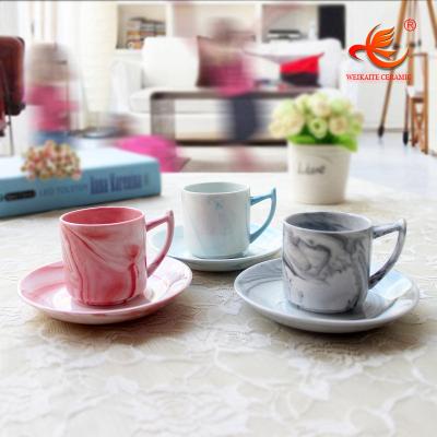 China WKTC018 Custom Marble Porcelain Stocked Ceramic Coffee Cup and Saucer Set of Cups for sale