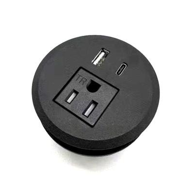 China Residential / General Purpose Black Color Round Form Dual Type A 5V 2.1A USA Desktop Current Extension Socket ETL Left Band Power Socket With USB for sale