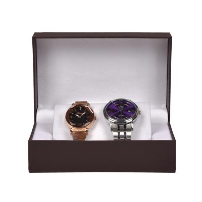 China Handmade In Stock Hot Sale Cheap Brown 2 Slots Watch Packing Box For 2 Pieces for sale