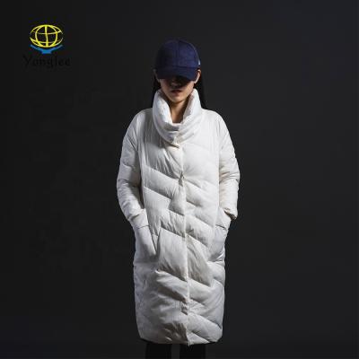 China Casual Style Breathable Light Weight White Quilted Women Long Down Jacket for sale