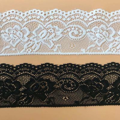 China Elastic Narrow Black Stretch Lace Fabric Trim For Decorative Lingerie for sale