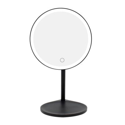 China Modern Desktop Wireless Mini Round Light Up 360 Degree Rotating Makeup Mirror LED Touch Screen Mobile Phone for sale