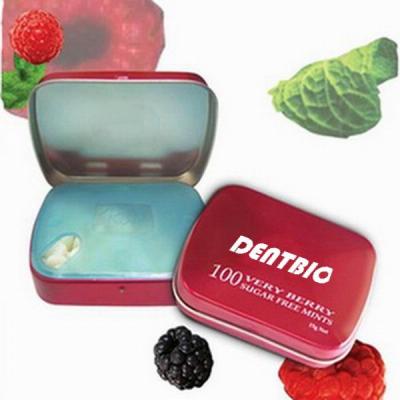 China Berry 0.4g Even Sugar Free No Coating Sugar Free Mints Packed In Tin Box for sale