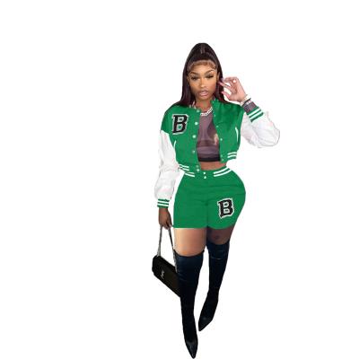 China Breathable Europe And The United States Women's Jackets Baseball Uniform Printed Letters Leisure Mosaic Sports Two-piece Suits for sale