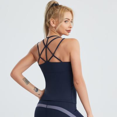 China Breathable female sense backless beauty yoga workout clothes quick-drying padding sleeveless type sports vest for summer for sale