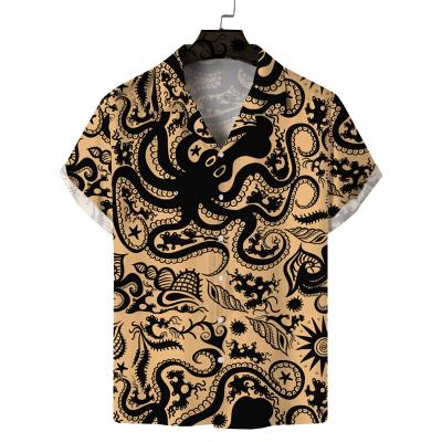 China New 2022 yards men's long sleeve foreign trade leisure personality men's large summer 3 d print short shirt Breathable for sale