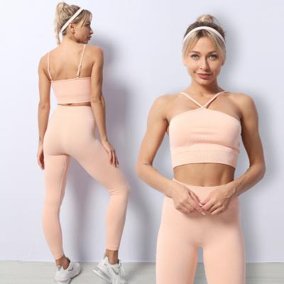 China Custom Anti-UV Sweatsuit Tracksuit Sports Bra Wear Yoga Clothes Gym Set Seamless Fitness Leggings Women Yoga Set for sale