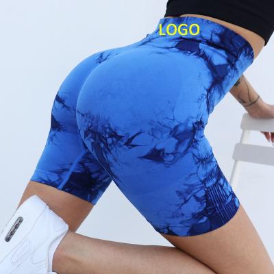 China Free Sample Custom Seamless LOGO Yoga Wear Workout Shorts Women Tie QUICK DRY Dye Crack! crack! butt gym fitness yoga shorts for sale